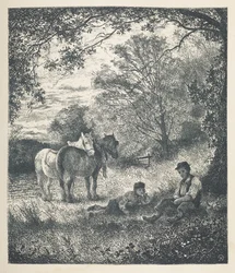 Tafel 11. Mann, Junge und Shire-Pferde. Naturbilder. Eine Serie von dreißig Originalillustrationen, auf Holz gezeichnet von J. H. Dell und graviert von R. Paterson