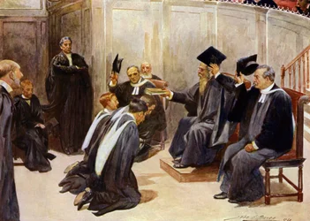 Verleihung von Abschlüssen im Sheldonian Theatre, Oxford (Farblithografie)