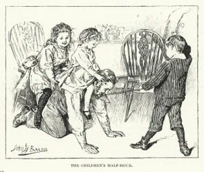 Die halbe Stunde der Kinder - Spielen mit ihrem Vater (Gravur)