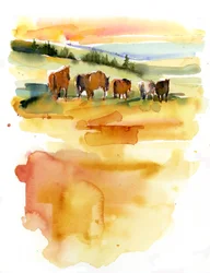 Pferde bei Sonnenuntergang, 2015