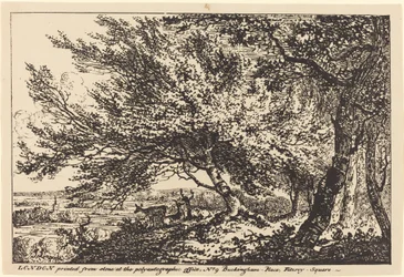 Landschaft mit Hirschen unter Bäumen