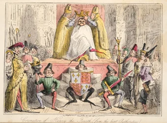 Krönung von Heinrich IV. (nach den besten Quellen), aus The Comic History of England, veröffentlicht 1864 (handkolorierte Radierung)