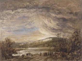 Eine Flusslandschaft, Sonnenuntergang