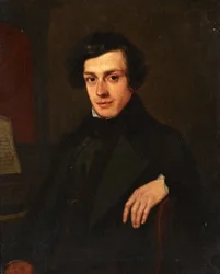 Porträt eines jungen Mannes neben einem Klavier, ca. 1810-30