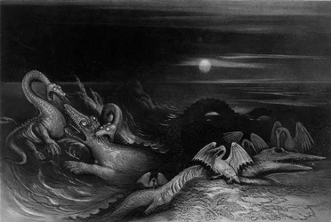 Plesiosaurus im Kampf mit Temnodontosaurus (Oligostinus), 1840