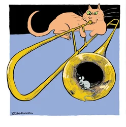 Katze spielt Posaune