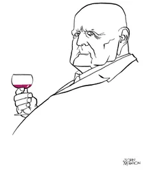 Jean Sibelius als alter Mann mit Weinglas