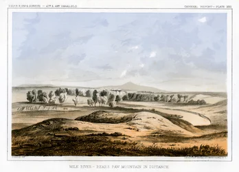 Milk River, mit Bears Paw Mountain in der Ferne, Montana, USA, 1856