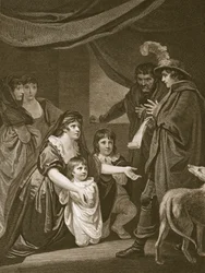 Lady Elizabeth Grey bittet Edward IV, ihre Kinder zu schützen, graviert von W. Bromley, Illustration aus David Humes 