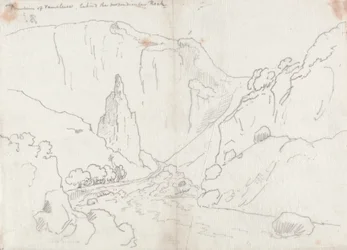 Brunnen von Vaucluse, hinter dem senkrechten Felsen