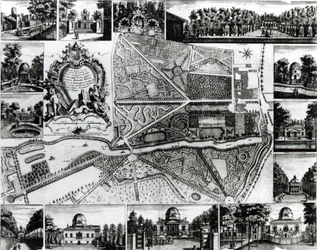 Plan des Gartens und Ansicht der Häuser in Chiswick am Thames