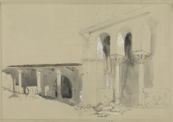 Der Große Platz in Torcello, 1850 (Feder, Tinte und Waschung über Graphit mit Gouache auf braunem Velinpapier)