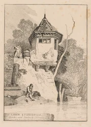 Liber Studiorum; Frontispiz, Ansicht eines Gartenhauses am Ufer des Flusses Yare