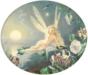 Fee, die auf einem Blatt ruht, ca. 1860