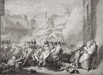 Der Tod von Major Peirson in St. Helier, Rückeroberung von Jersey von den Franzosen, 8. Januar 1781, aus 