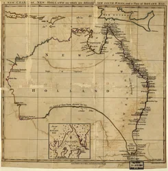 Neue Karte von New Holland, auf der New South Wale und ein Plan für Botany Bay dargestellt sind