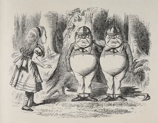 Alice trifft Tweedle Dee und Tweedle Dum zum ersten Mal
