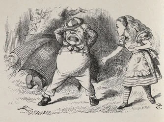 Alice mit wütendem Tweedledum und verstecktem Tweedledee
