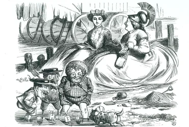 Frankreich und Großbritannien beobachten die Kinder (John Bull, Mr. Punch und Napoleon III). Dieses Jahr markierte 50 Jahre Frieden zwischen Frankreich und Großbritannien und den Beginn der Entente Cordiale. John Tenniel Karikatur aus 