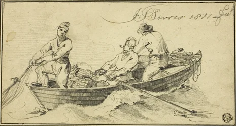 Drei Fischer in einem Boot
