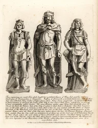 Britischer König Lud und seine Söhne Angrogeus und Theomantius (Temantius), Reparierer der Mauern von Trinovantum, später Caer Lud oder Lud