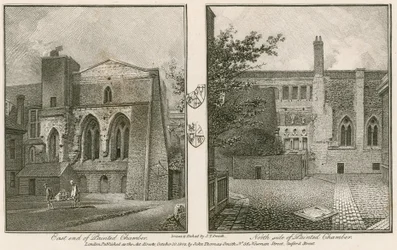 Ostseite (links) und Nordseite (rechts) der Painted Chamber, Westminster Palace