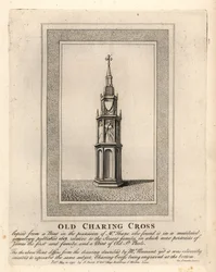 Altes Charing Cross, eines von 12 mittelalterlichen Eleanor-Kreuzen, errichtet in den 1290er Jahren bis zu seiner Entfernung im Jahr 1647