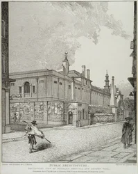 Südwestansicht des Bethlem Hospitals und der Londoner Mauer, 1814