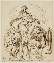 Kybele auf einem von Löwen gezogenen Wagen