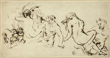 Skizzen von Nymphe, Satyr und Putto
