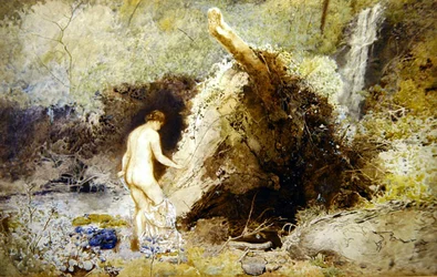 Landschaft mit badender Figur