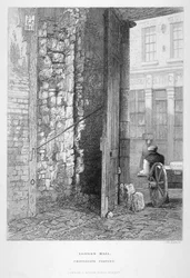 Cripplegate Postern, auf dem Kirchhof von St Giles ohne Cripplegate, London Wall, London, 1851