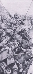 Kavalleriegefecht in der Schlacht von Edgehill, 23. Oktober 1642, Illustration aus British Battles on Land and Sea, 1915