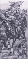 Leutnant John Smith erobert die königliche Standarte bei Edgehill zurück, 23. Oktober 1642, Illustration aus British Battles on Land and Sea, 1915