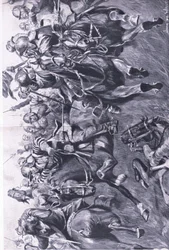 Marston Moor, 2. Juli 1644: Die schottische Kavallerie unter Leslie greift Prinz Ruperts Flanke an, Illustration aus British Battles on Land and Sea, 1915