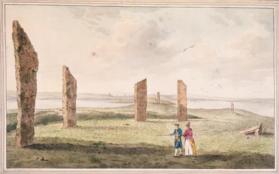 Ansicht eines Halbkreises von Steinen am Ufer des Stenhouse-Sees auf der Insel Pomona