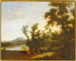 Landschaft mit Bäumen und Ruinen