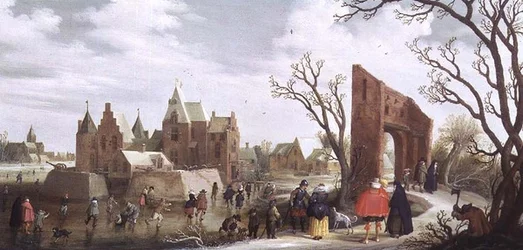 Schlittschuhläufer in einer Winterlandschaft