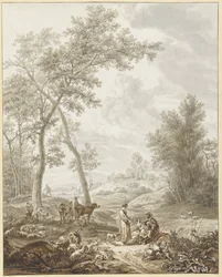 Jakob mit Rachel und Lea in der Landschaft