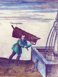Ein Lehrling holt Wasser aus einem Brunnen, 1598 (Detail)
