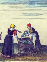 Fischweiber verkaufen und zerlegen Hecht, 1598 (Detail)