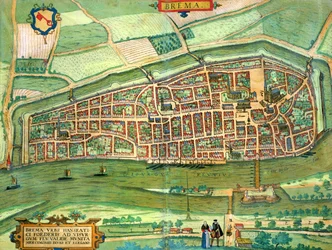 Karte von Bremen, aus „Civitates Orbis Terrarum“ von Georg Braun (1541-1622) und Frans Hogenberg (1535-90), um 1572-1617