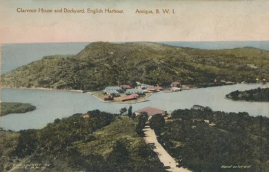Clarence House und Dockyard, English Harbour. Antigua, B.W.I., frühes 20. Jahrhundert