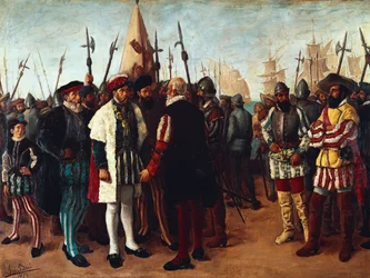 „Der französische König Franz I. (1494-1547) im Hafen von Valencia“ 19. Jahrhundert (Gemälde)