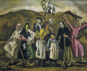 GUTIERREZ SOLANA, Jose (1886-1945). Kostümball. 1938. Expressionismus. Öl auf Leinwand. Private Sammlung