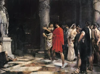 Julius Caesar vor der Statue Alexanders des Großen im Tempel des Herkules von Cadiz