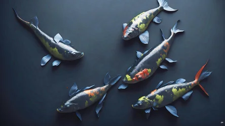 Tintenmalerei: Koi-Karpfen regenbogen 02