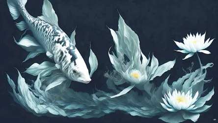 Tintenmalerei: Koi-Karpfen weißer Marmor 03