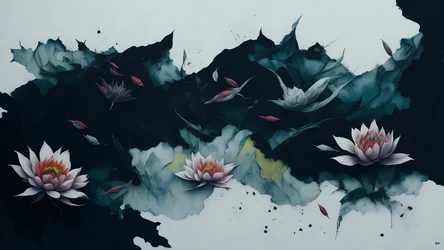 Tintenmalerei: Seerose schwarz 01