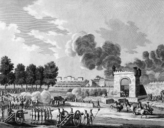 Französische Revolution: Republikanisches Fest der Siege, Kampf junger Studenten auf dem Marsfeld in Paris am 21. Oktober 1794. Gravur von Malapeau nach Swebach - Desfontaines. Paris, Bibliothek des Instituts für Revolutionsgeschichte